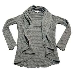Cabi Cardigan Sweater Womens S Gray Shawl Collar Cable Knit Open Front Cotton